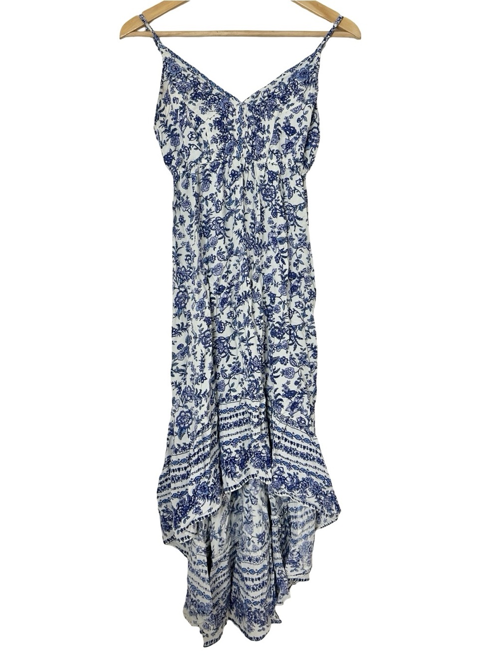 Angie Blue & White Floral High-Low Maxi Dress Medium